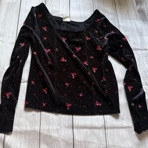 Self Esteem Girls Large Black Pink Floral Long Sleeve Top